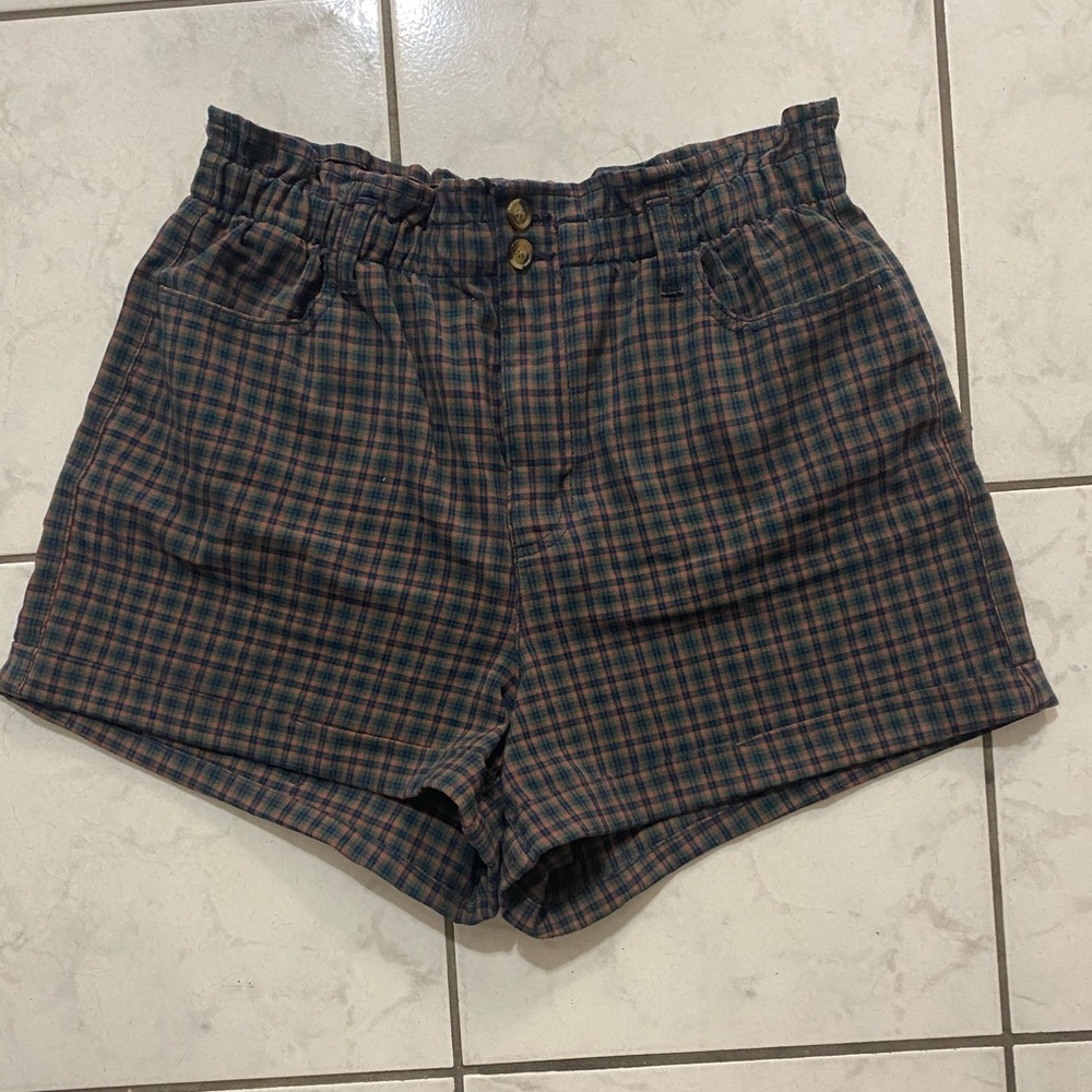 Plaid high waist mom shorts